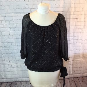 Elle Top Black w/ Copper Dots Sheer 3/4 Long Sleeve Medium